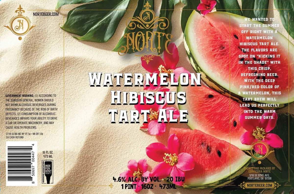 Watermelon Hibiscus Tart Ale label art — CERVECERIA NORTE