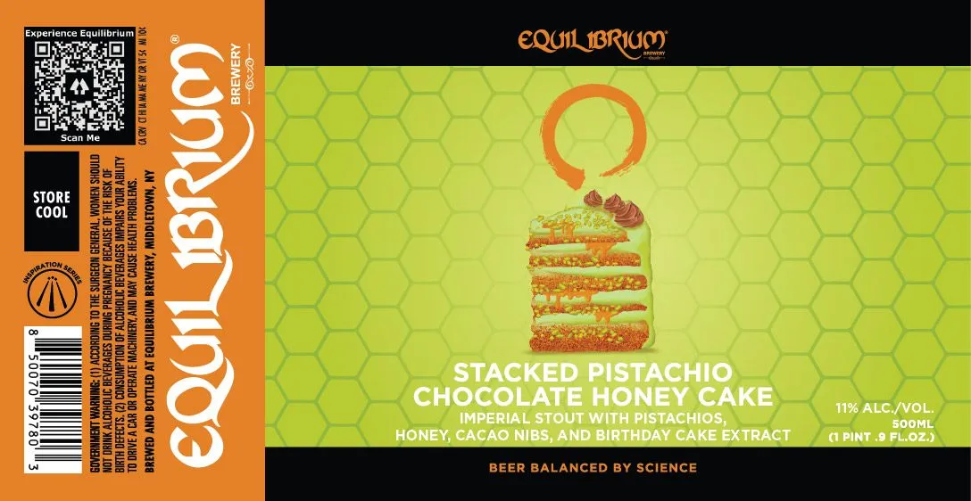 Stacked Pistachio Chocolate Honey Cake — full label as filed with TTB
