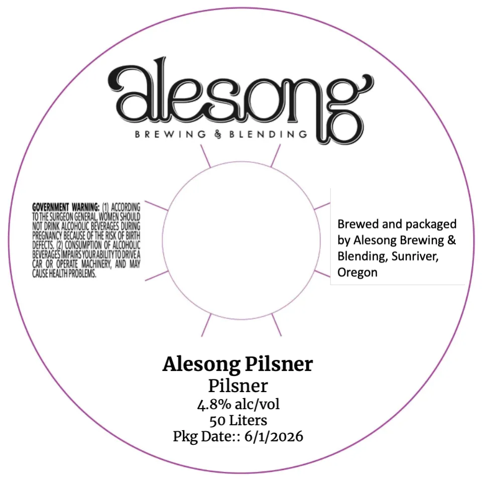 Alesong Pilsner — full label as filed with TTB