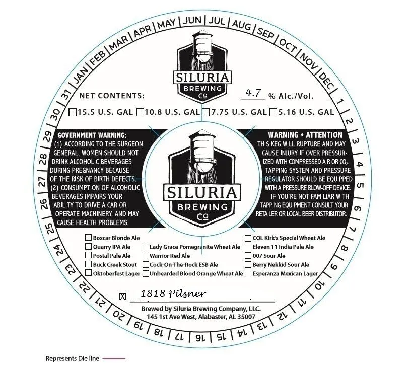 1818 Pilsner — full label as filed with TTB