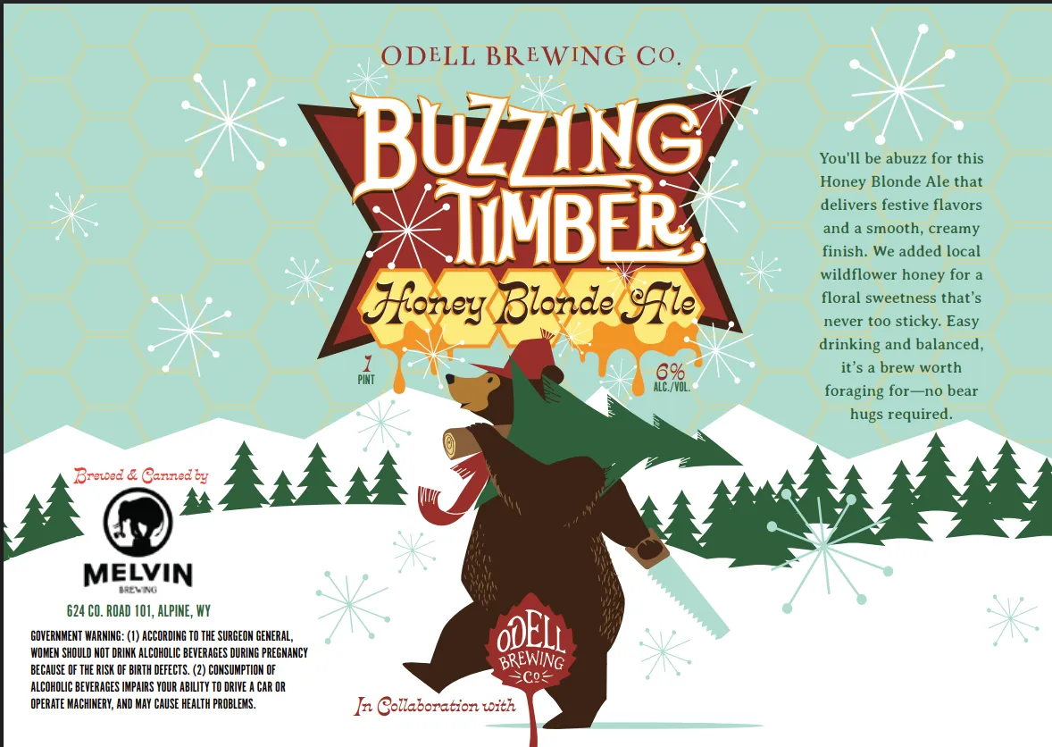 Buzzing Timber Honey Blonde Ale label art — MELVIN BREWING