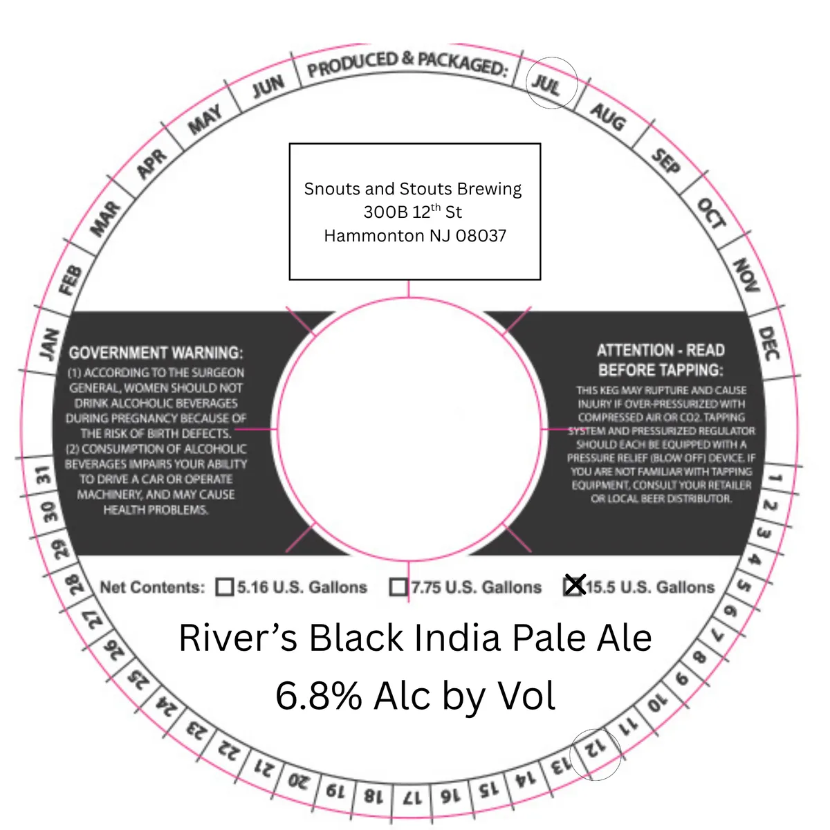 River's Black India Pale Ale label art — SNOUTS AND STOUTS BREWING