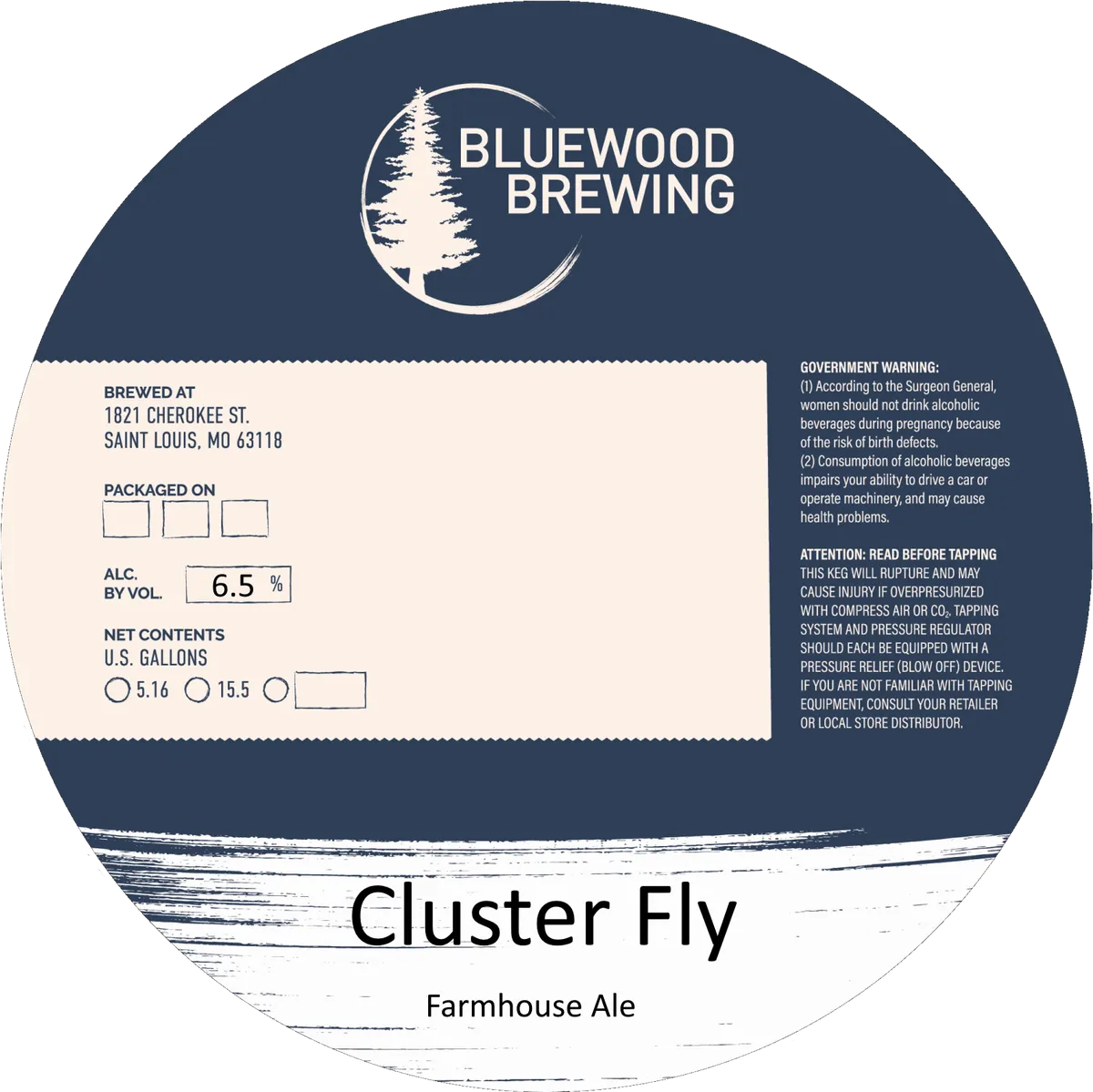 Cluster Fly label art — BLUEWOOD BREWING