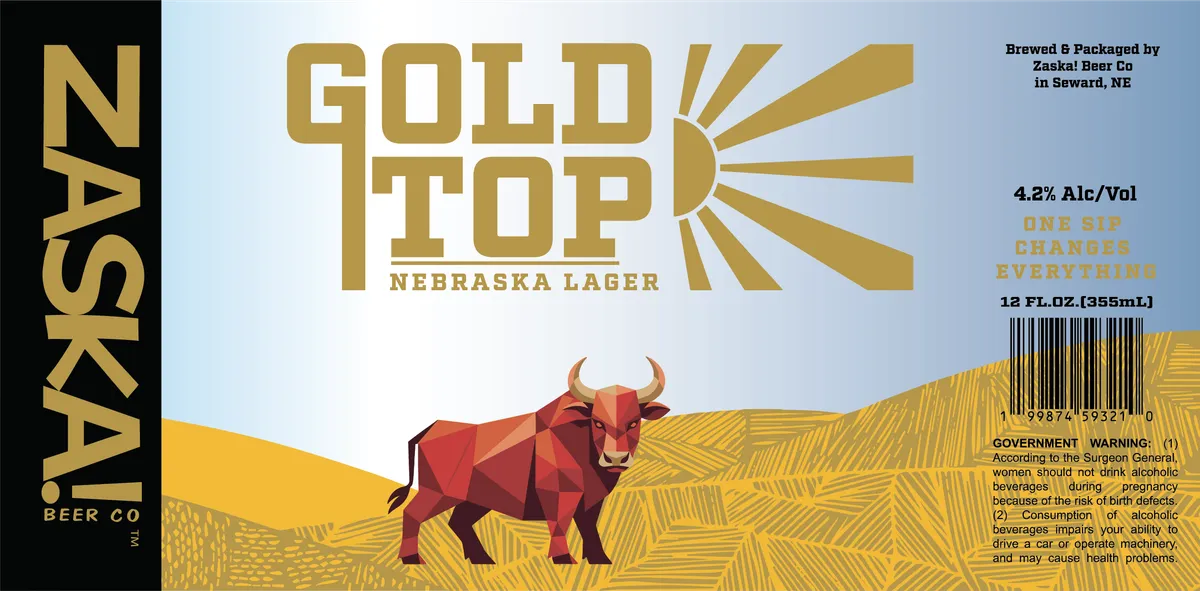 Gold Top Nebraska Lager label art — ZASKA! BEER CO