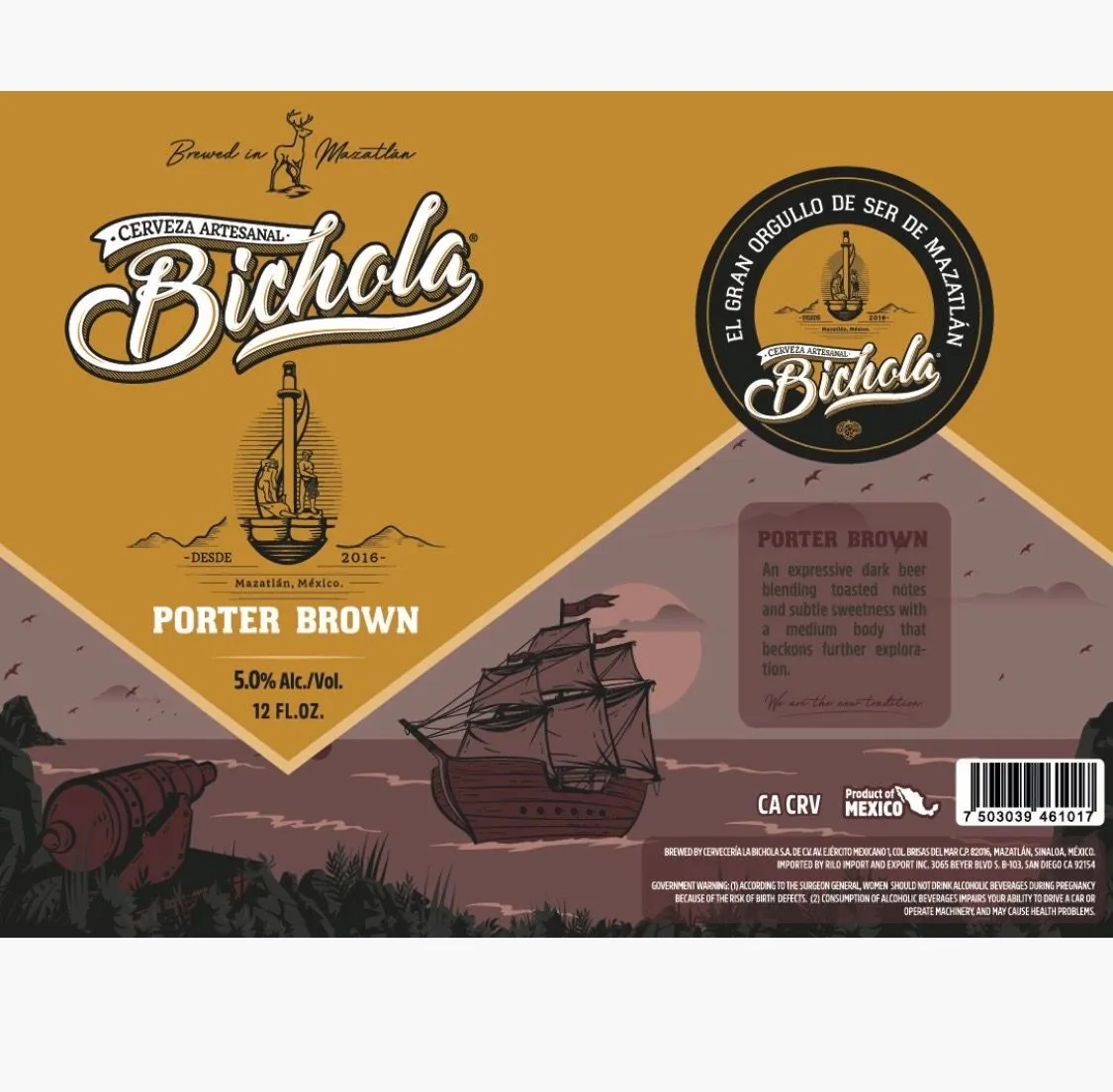 Porter Brown label art — CERVEZA LA BICHOLA