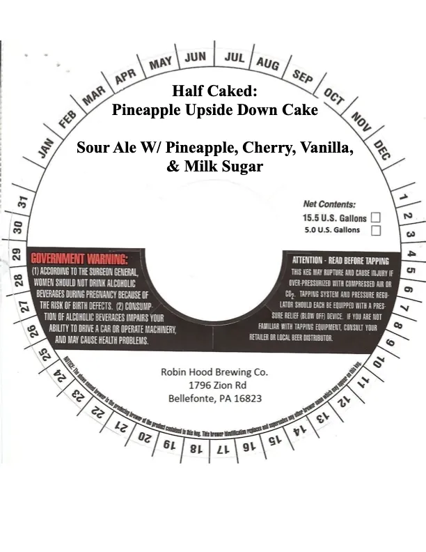 Half Caked: Pineapple Upside Down Cake — full label as filed with TTB