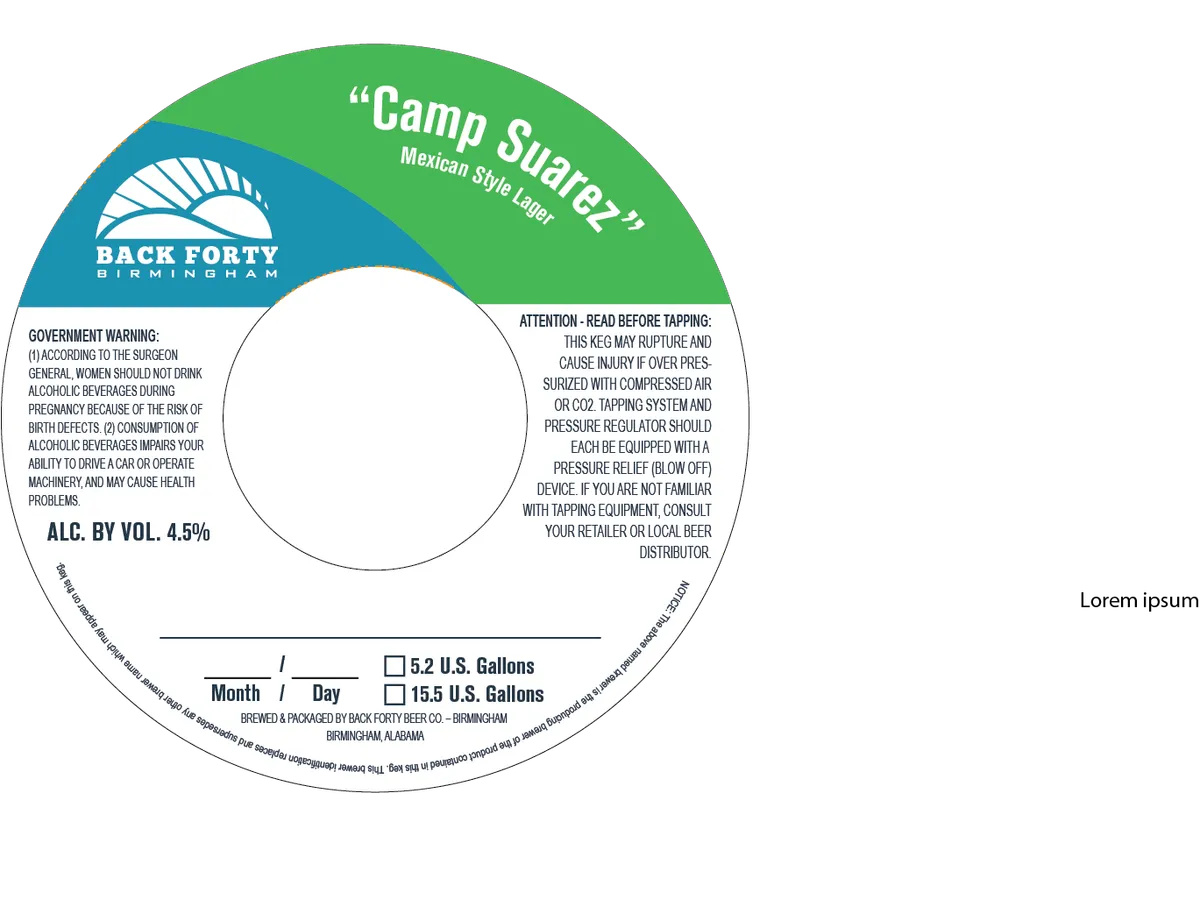 Camp Suarez — full label as filed with TTB