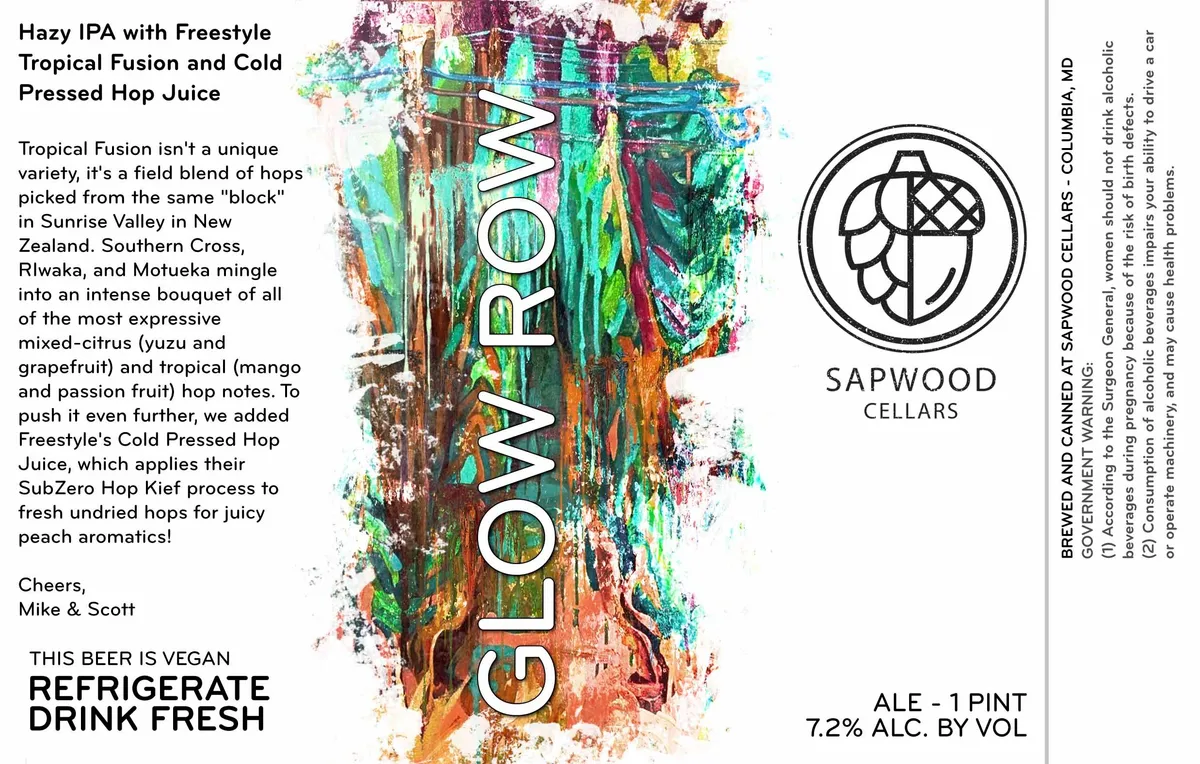 Glow Row label art — SAPWOOD CELLARS