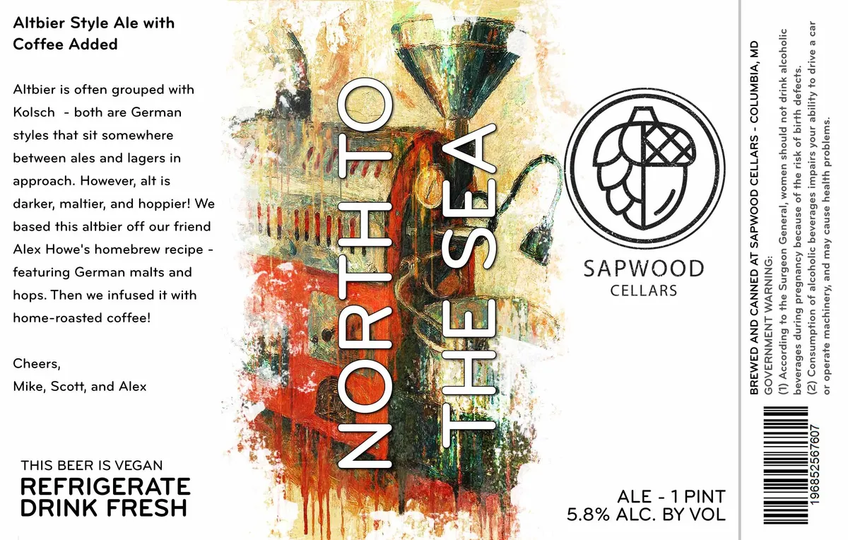 North to the Sea label art — SAPWOOD CELLARS