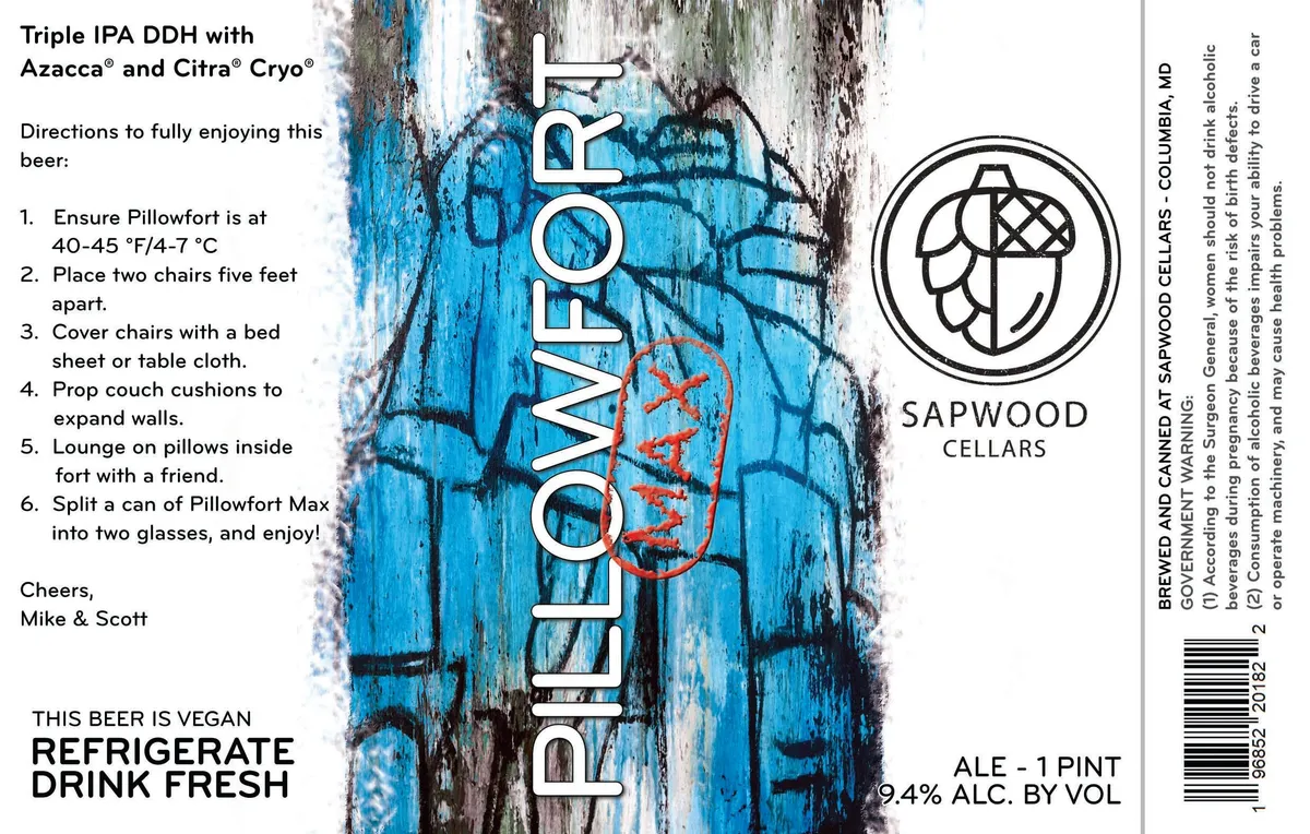 Pillowfort Max label art — SAPWOOD CELLARS