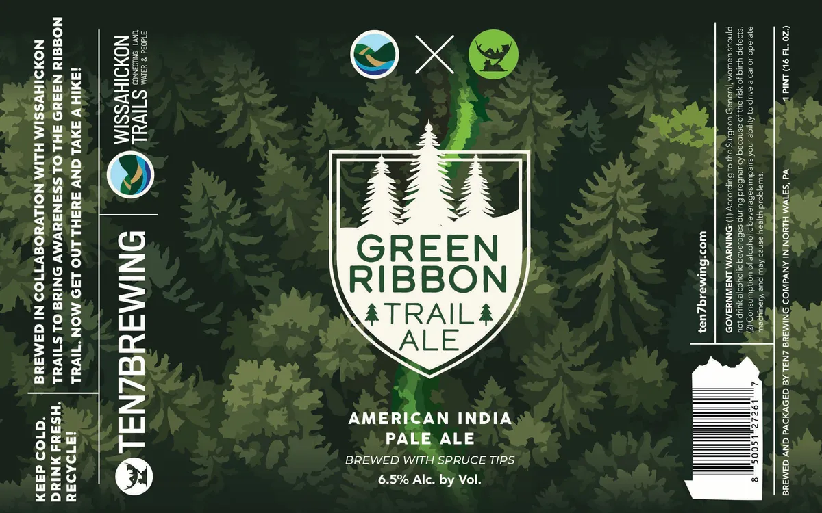 Green Ribbon Trail Ale label art — GREEN RIBBON TRAIL ALE