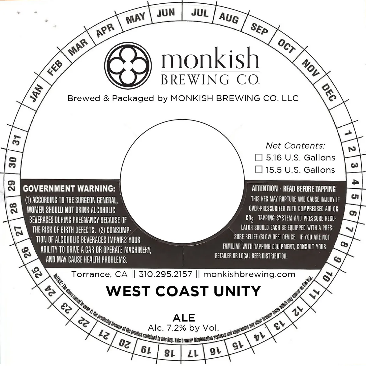 West Coast Unity label art — MONKISH BREWING CO. LLC
