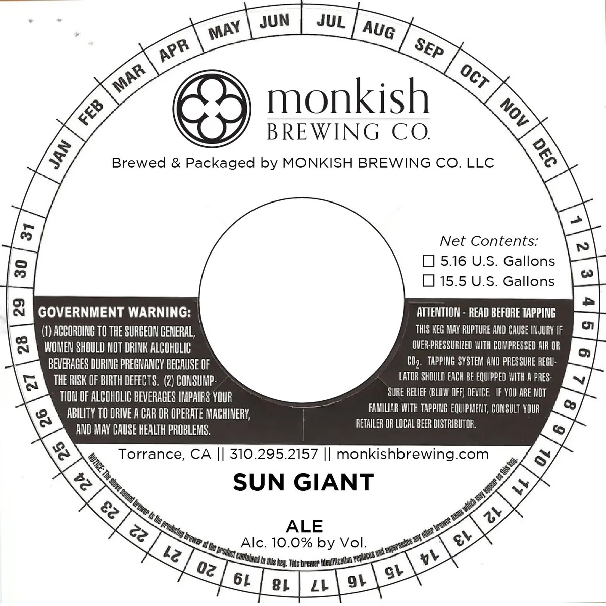 Sun Giant label art — MONKISH BREWING CO. LLC