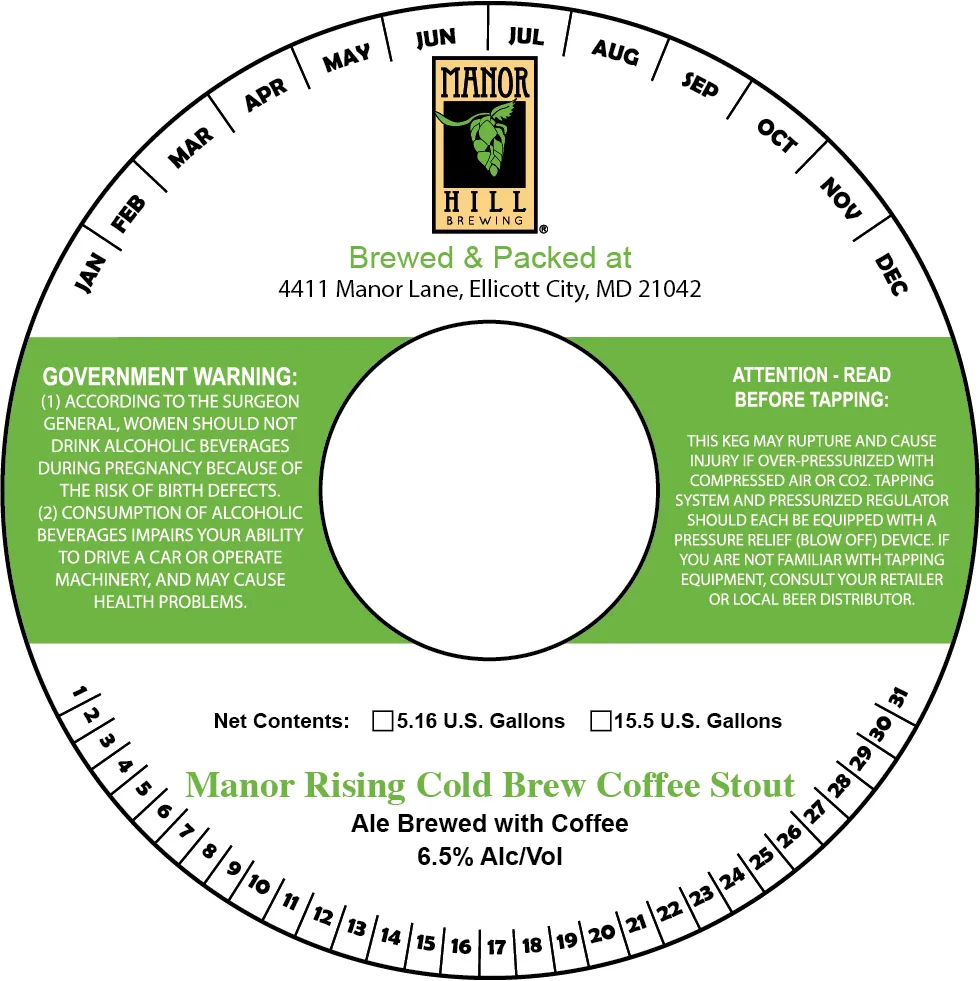 Manor Rising Cold Brew Coffee Stout — full label as filed with TTB
