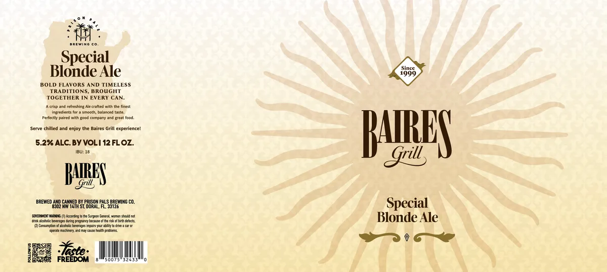Baires Grill Special Blonde Ale label art — BAIRES BLONDE