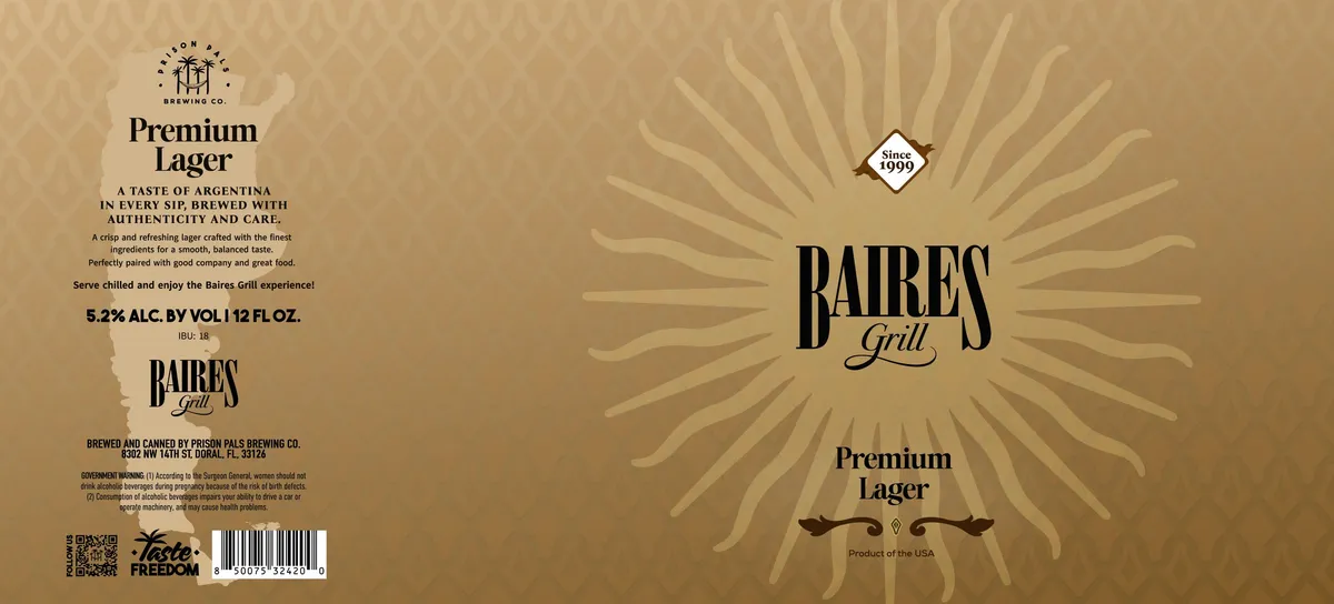Baires Grill Premium Lager label art — BAIRES LAGER