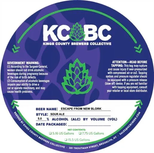 Escape From New Blork — full label as filed with TTB