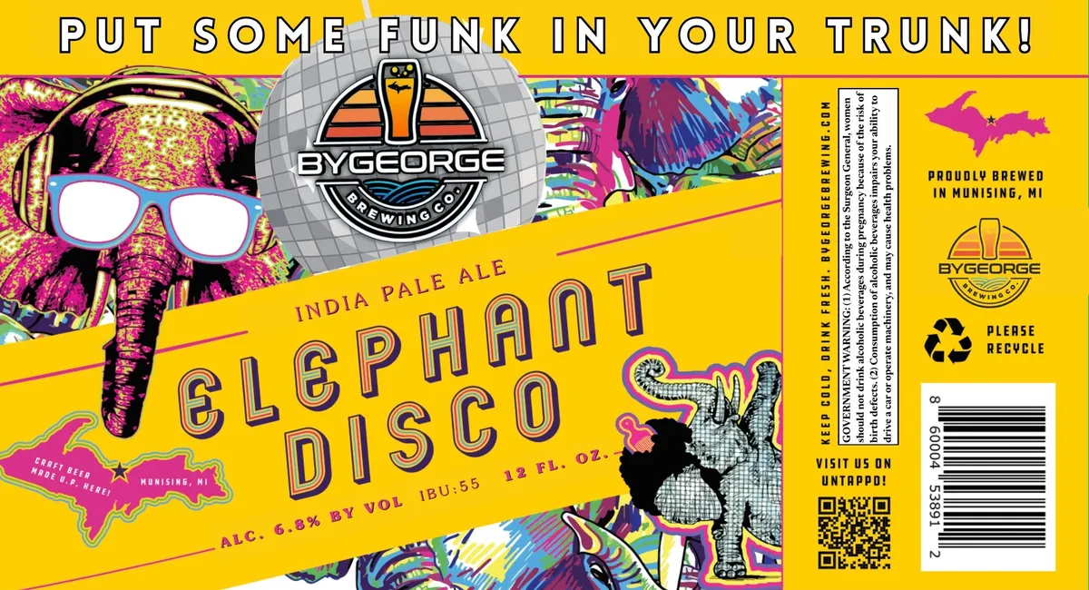Elephant Disco label art — BYGEORGE BREWING CO.