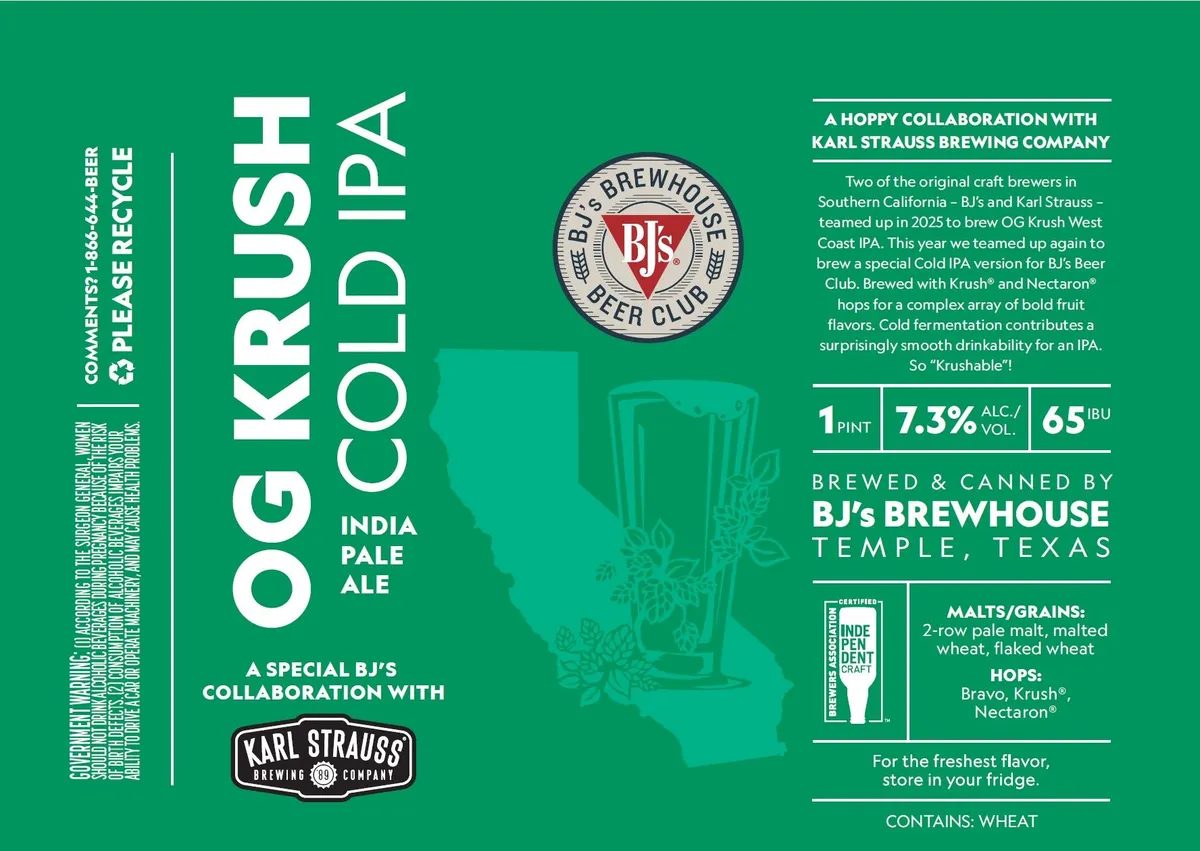 OG Krush Cold IPA label art — BJ'S