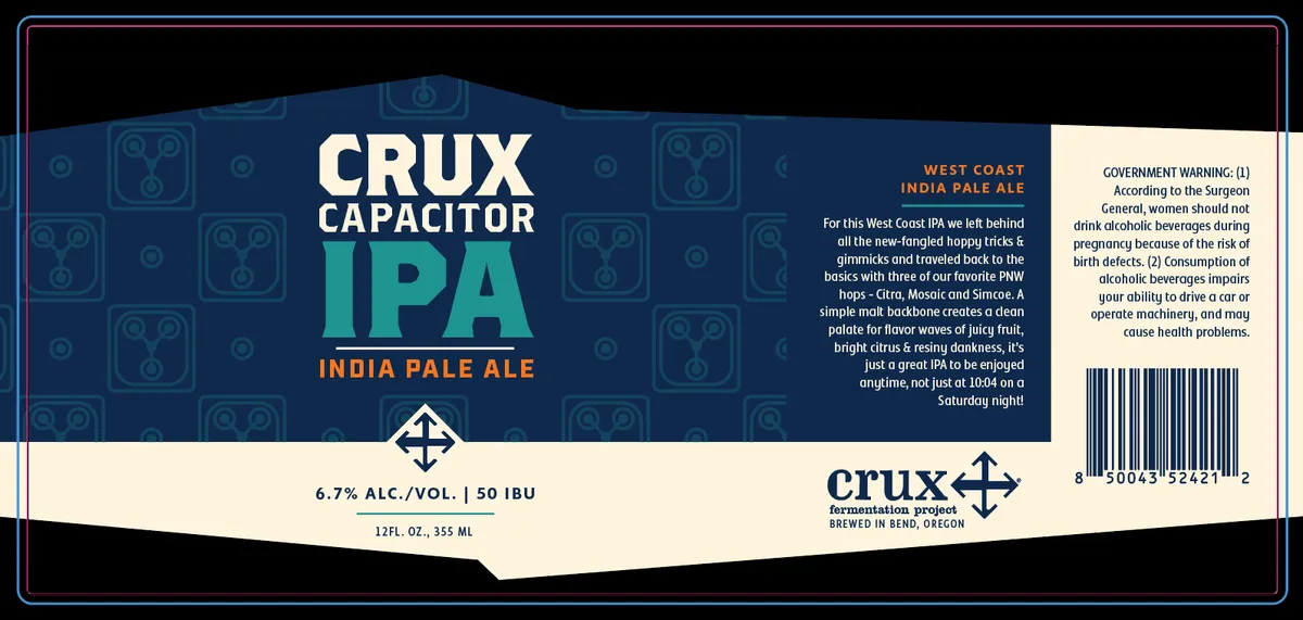 Crux Capacitor IPA label