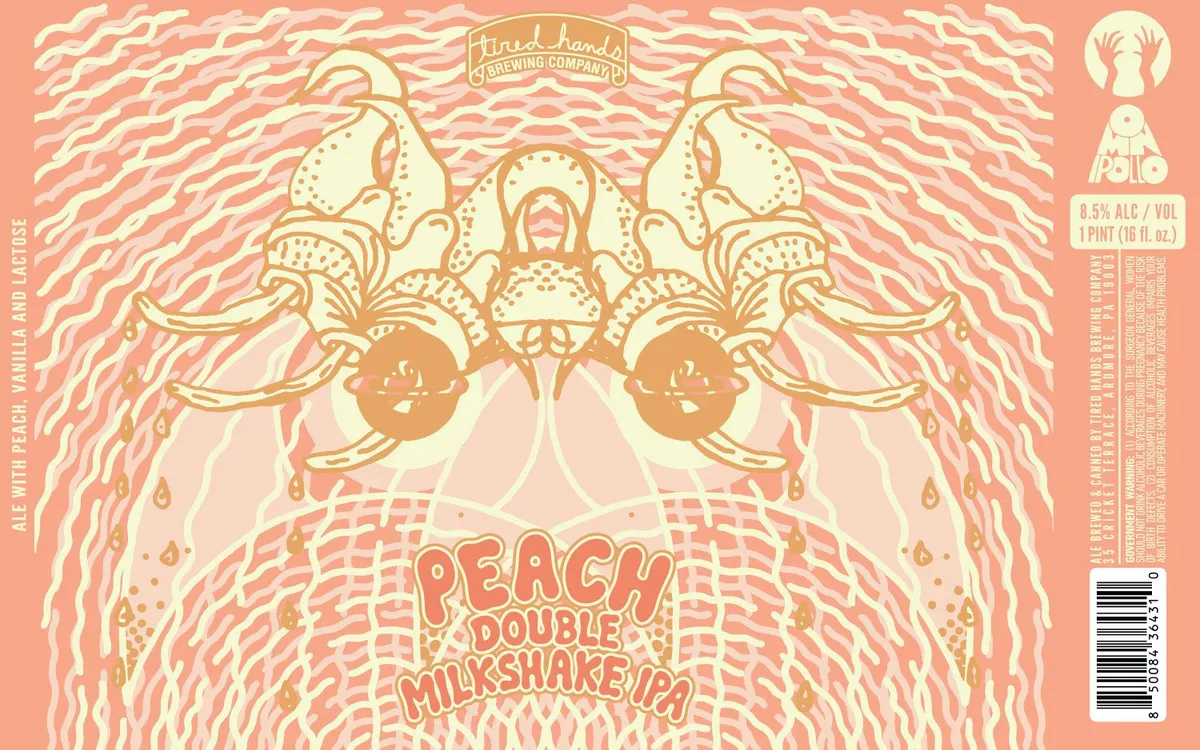 Peach Double Milkshake IPA label art — TIRED HANDS BREWING COMPANY