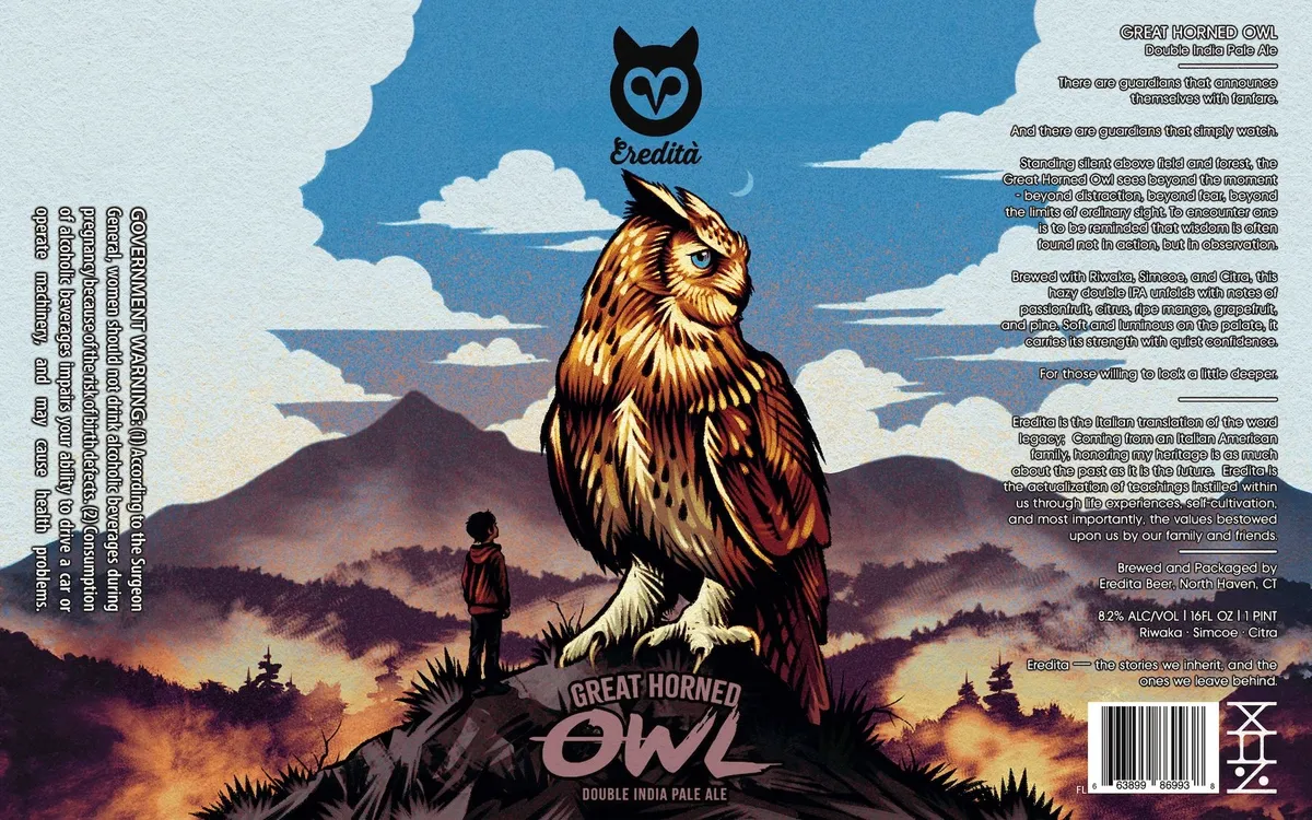 Great Horned Owl label art — EREDITA