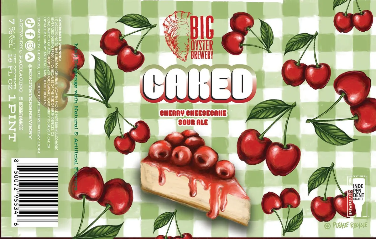 Caked Cherry Cheesecake Sour Ale label art — CAKED