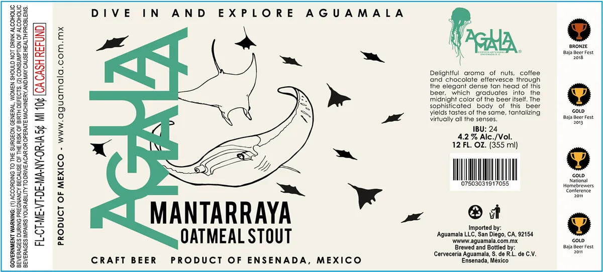 Mantarraya label art — AGUA MALA