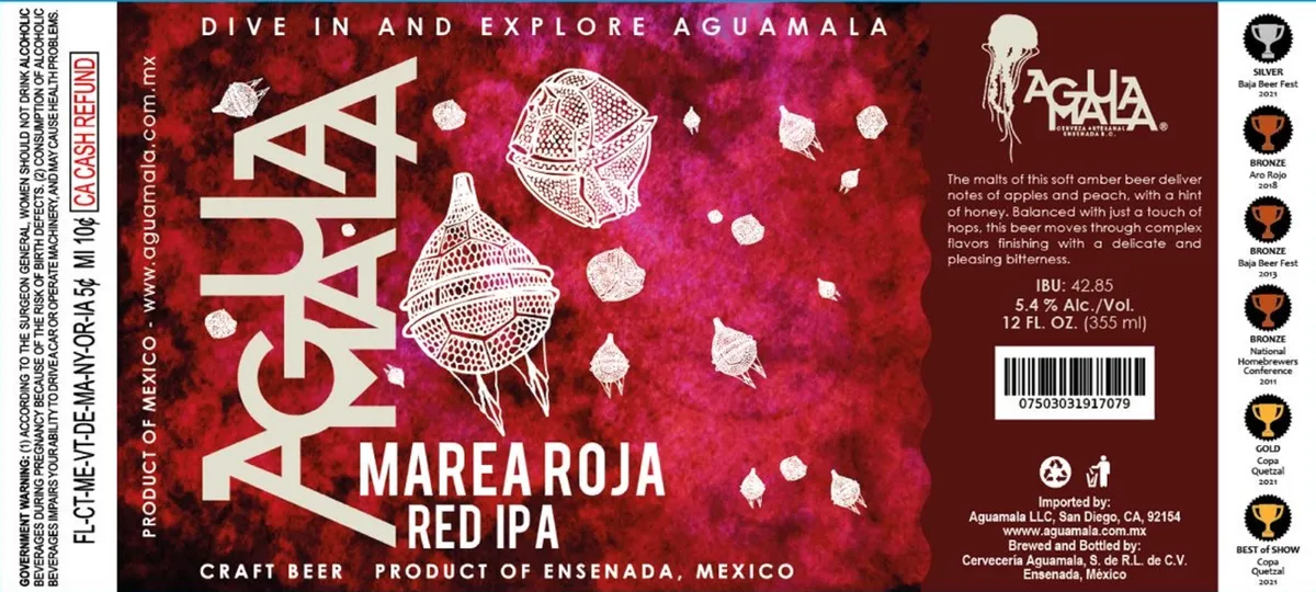 Marea Roja label art — AGUA MALA
