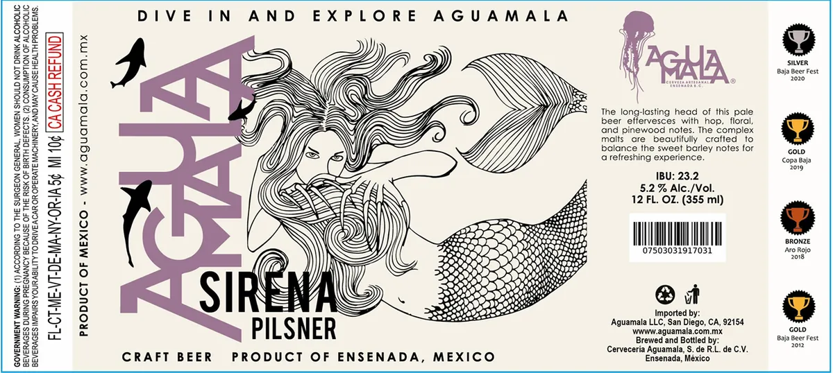 Sirena label art — AGUA MALA