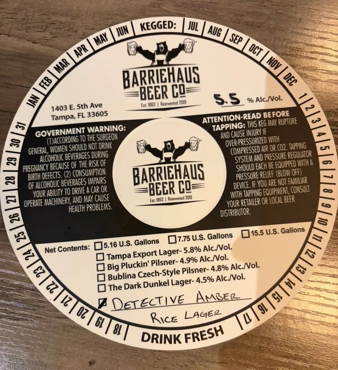 Detective Amber Rice Lager label art — DETECTIVE AMBER RICE LAGER