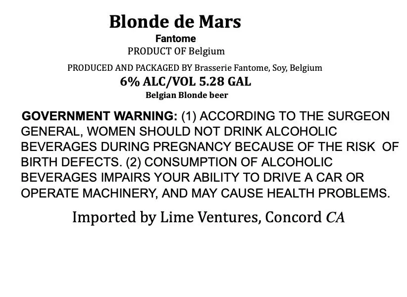 Blonde de Mars — full label as filed with TTB