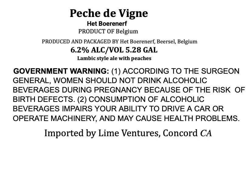 Peche de Vigne — full label as filed with TTB