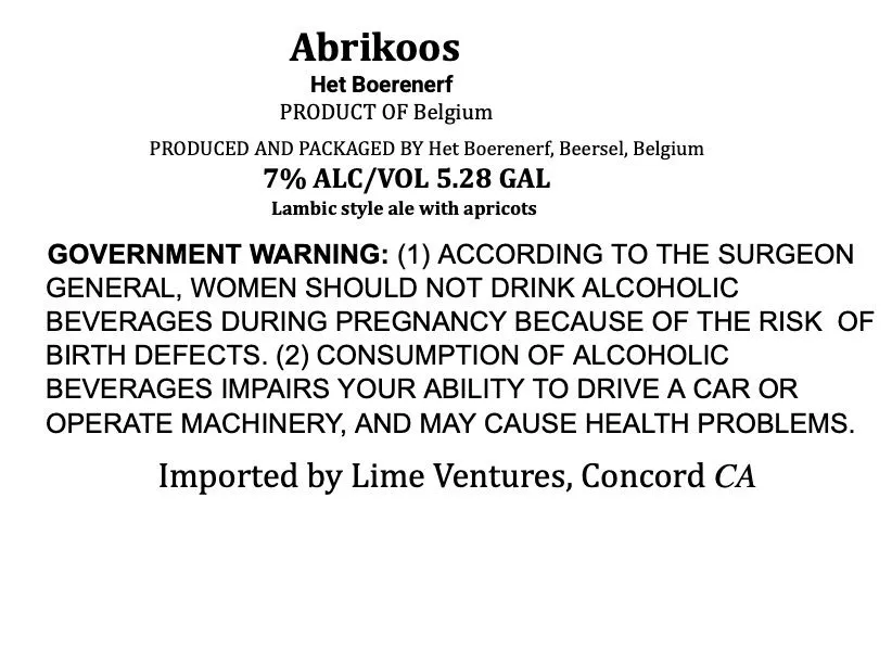 Abrikoos — full label as filed with TTB