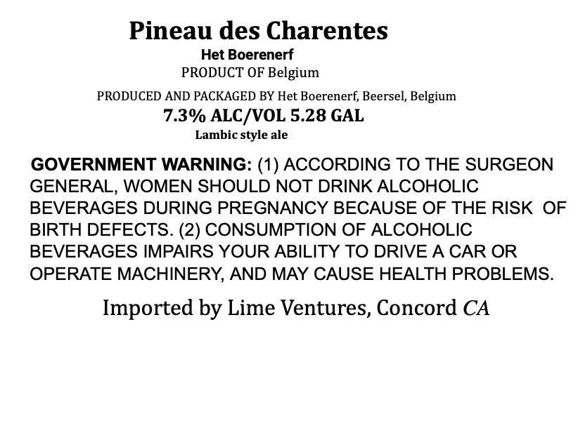 Pineau des Charentes — full label as filed with TTB