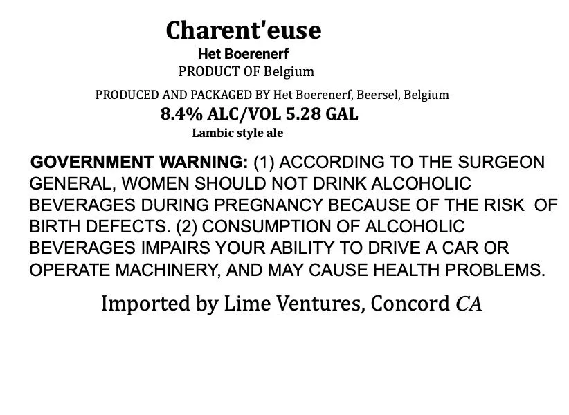 Charent'euse — full label as filed with TTB