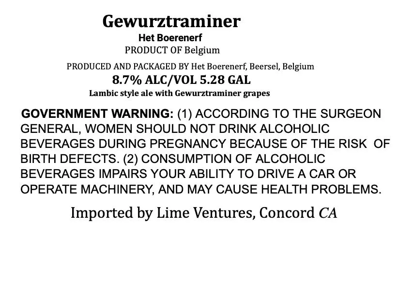 Gewurztraminer — full label as filed with TTB