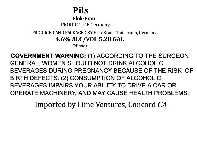 Pils — full label as filed with TTB