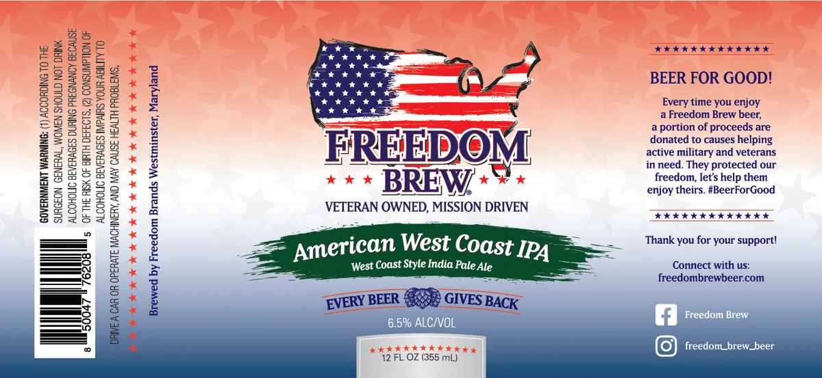American West Coast IPA label art — FREEDOM BREW