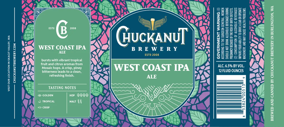 West Coast IPA label art — CHUCKANUT BREWERY