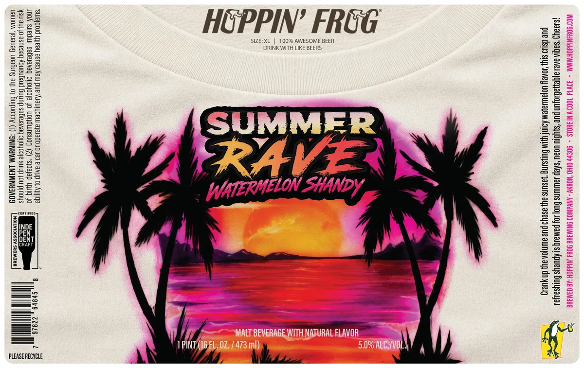Summer Rave Watermelon Shandy label art — HOPPIN' FROG