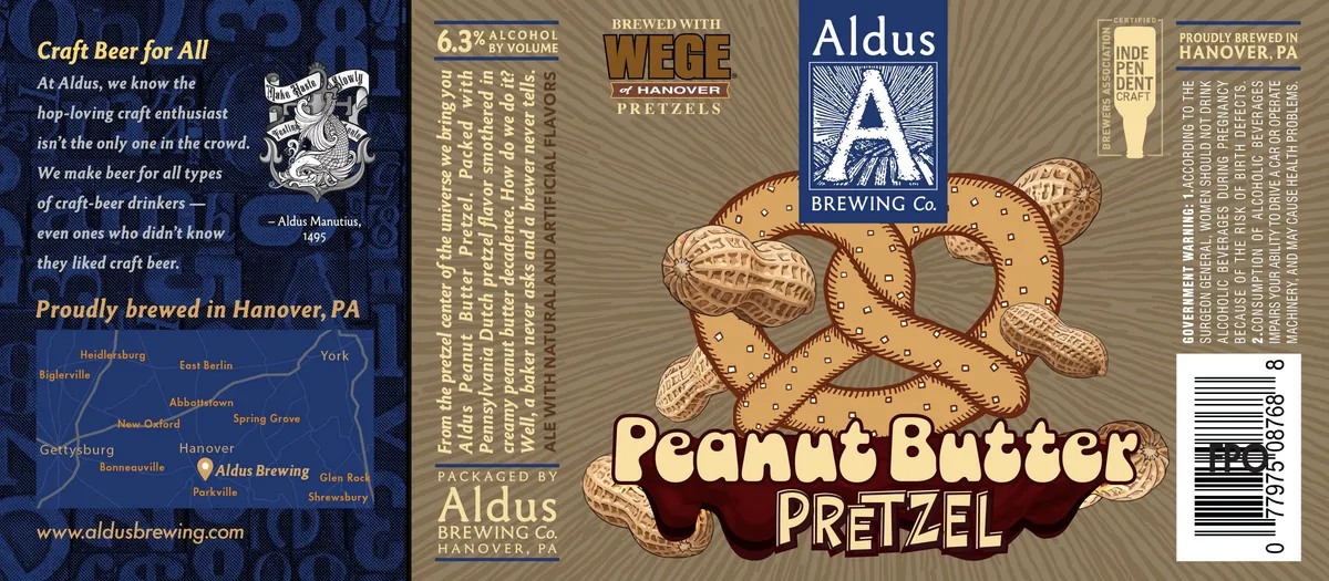 Peanut Butter Pretzel label art — ALDUS BREWING CO.
