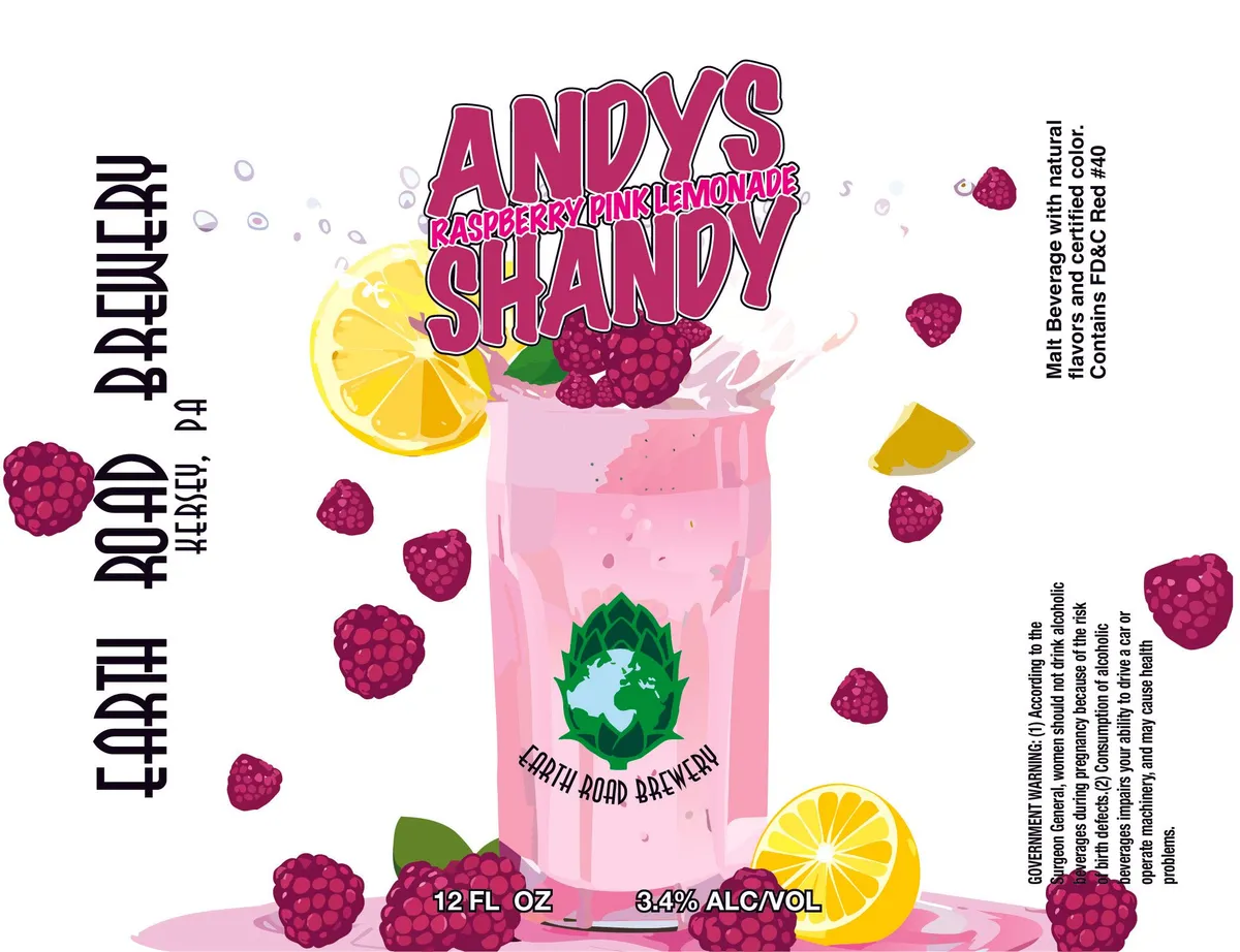 Andy's Pink Lemonade Raspberry Shandy label art — EARTH ROAD BREWERY