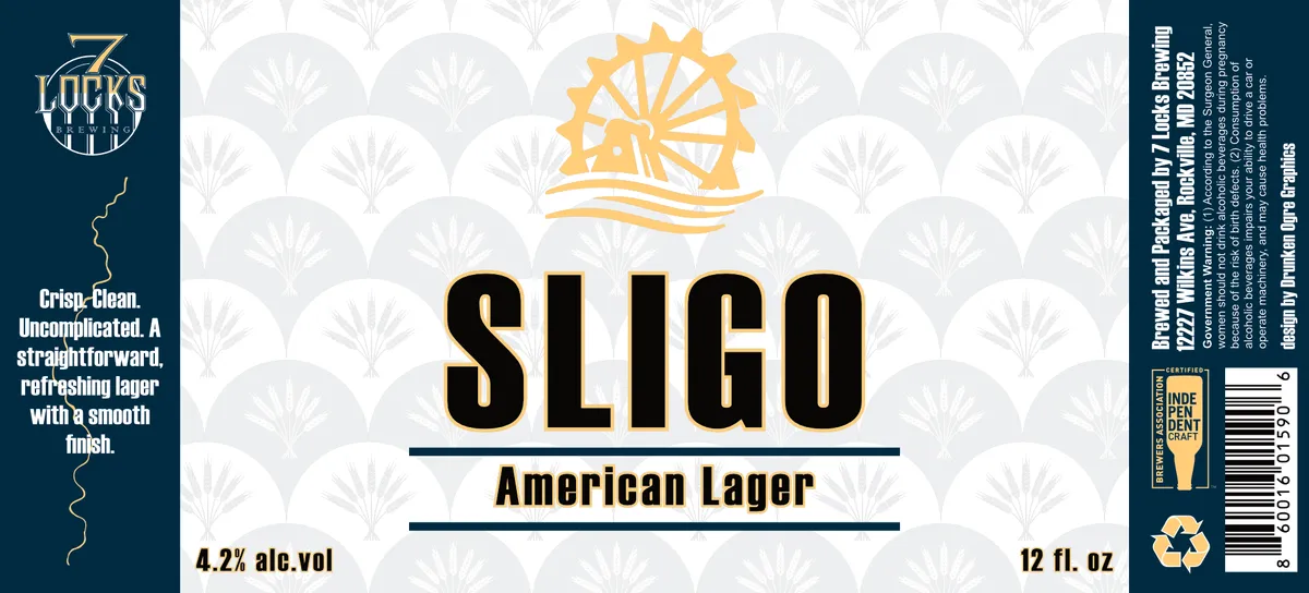 Sligo American Lager label art — 7 LOCKS BREWING