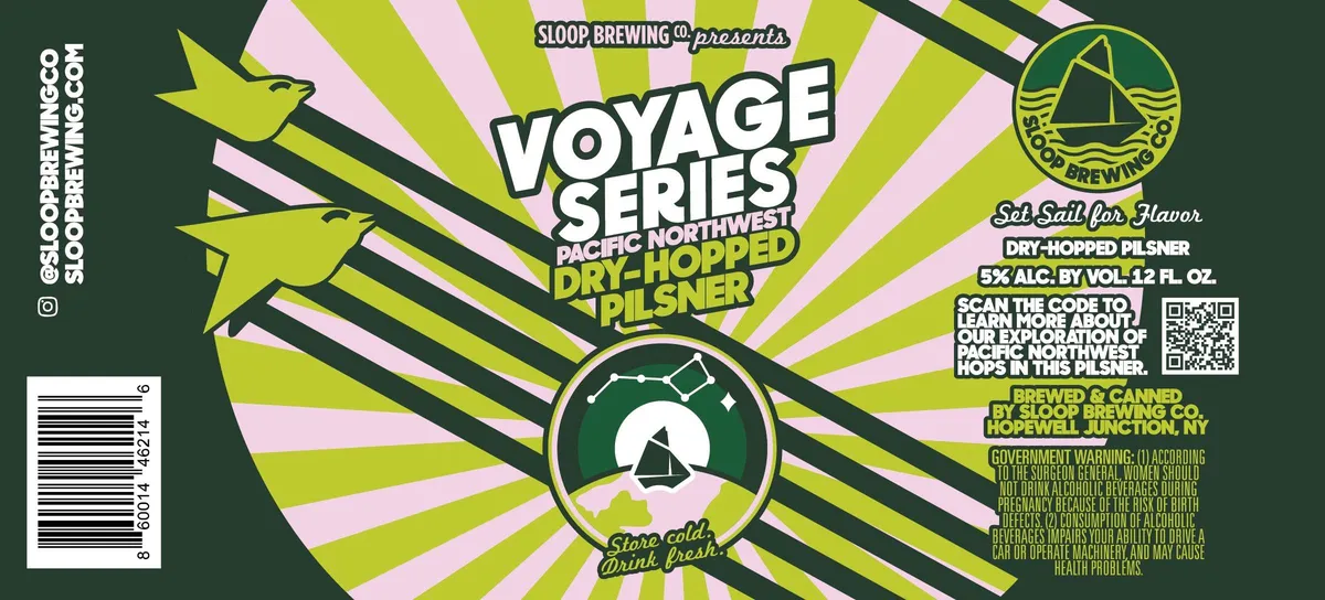 Voyage Series Pacific Northwest Dry-Hopped Pilsner label art — VOYAGE SERIES