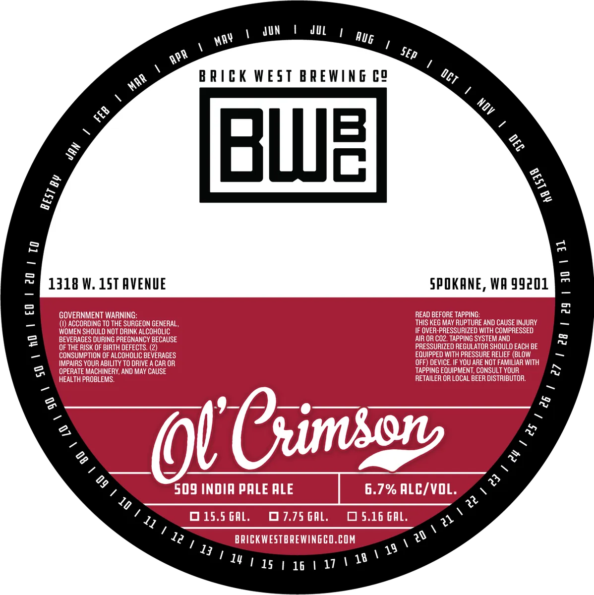 Ol' Crimson 509 India Pale Ale — full label as filed with TTB
