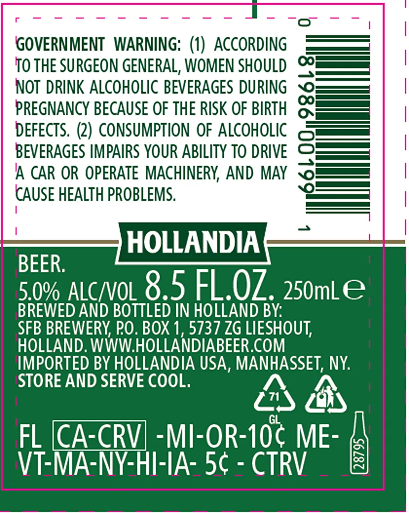 Hollandia Premium Dutch Lager label art — HOLLANDIA