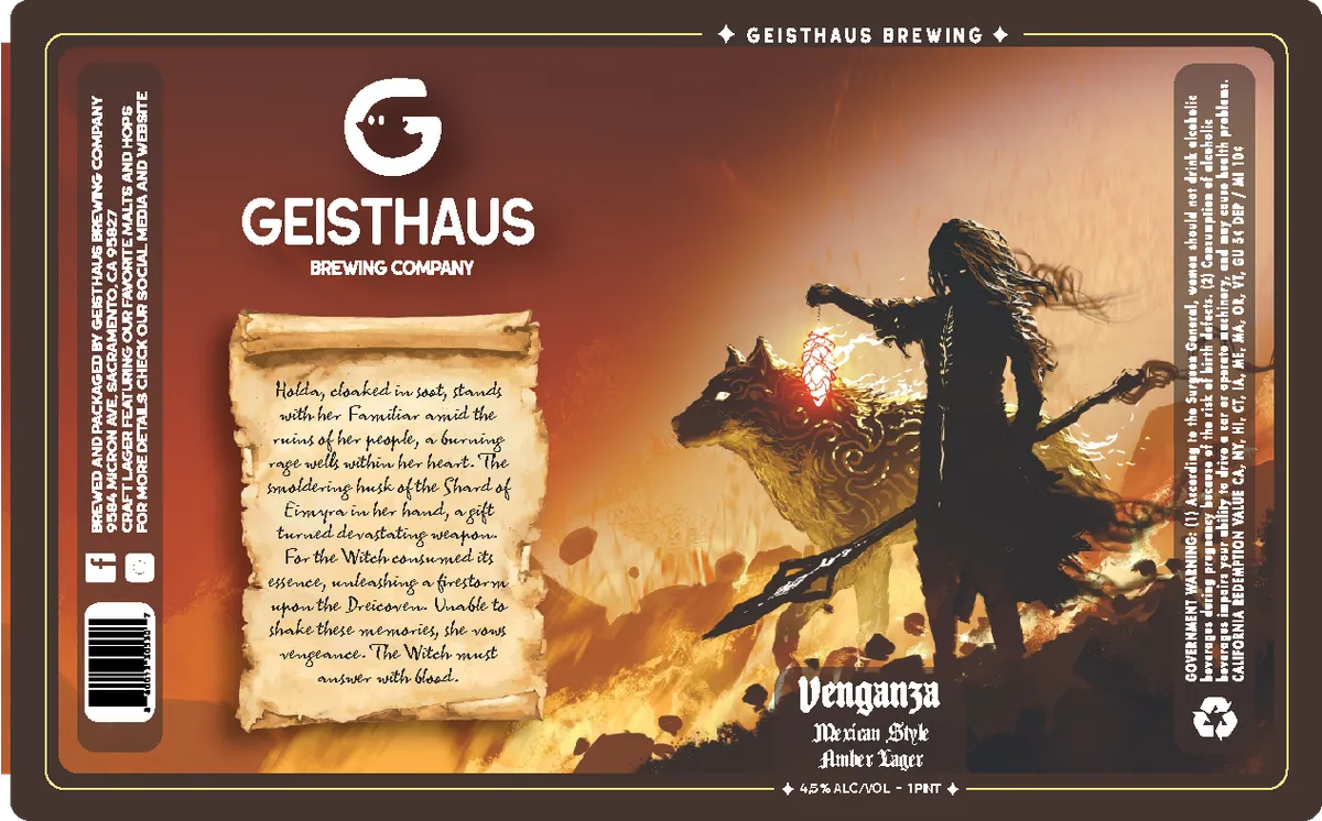 Venganza Mexican Style Amber Lager label art — GEISTHAUS BREWING COMPANY