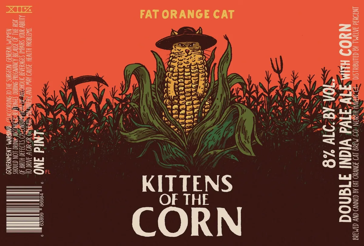 Kittens of the Corn label art — FAT ORANGE CAT