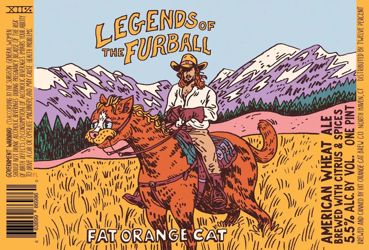 Legends of the Furball label art — FAT ORANGE CAT